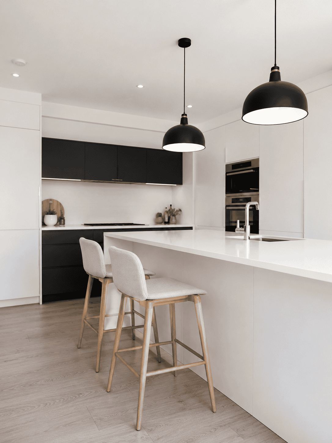 Modern kitchen with island and pendant lighting